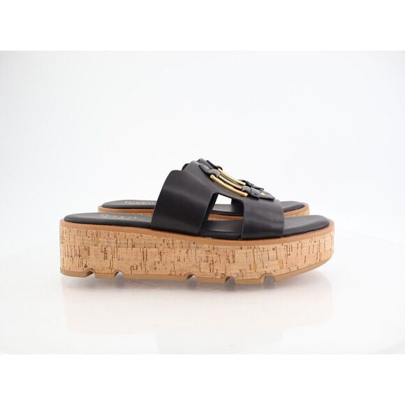 Franco Sarto Kesta Platform Sandals Slide Black Vegan Size 11 Chunky Cork Wedge - Picture 3 of 12